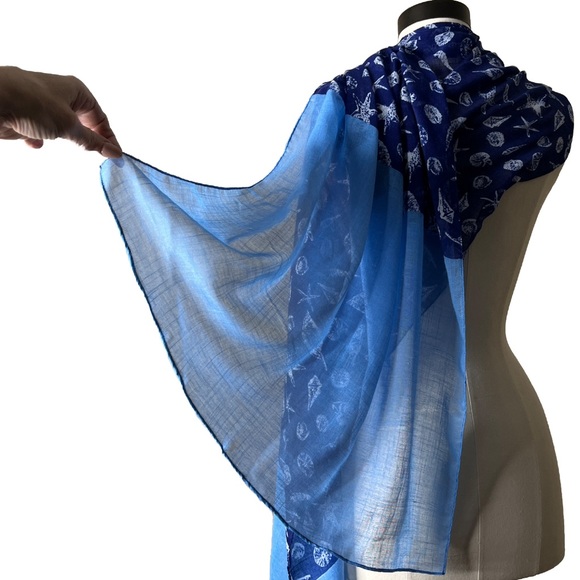 Tommy Bahama Blue Shell Scarf Treasure Beach Accessory Sarong Cover-Up Coastal - Picture 3 of 13
